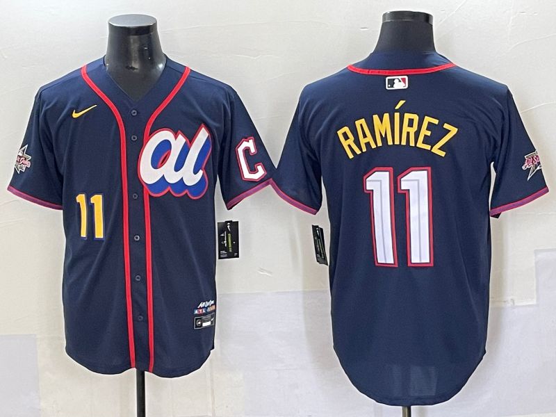 Men 2025 Cleveland Indians #11 Ramirez Blue All star Nike MLB Jersey style 4->cleveland indians->MLB Jersey